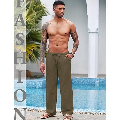 COOFANDY Mens Linen Cotton Pants Loose Fit Casual Linen Pants