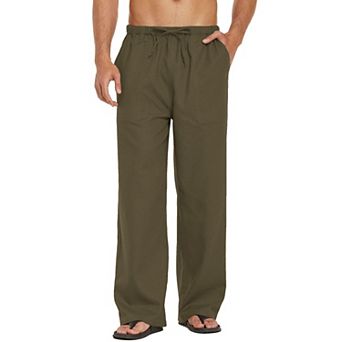 COOFANDY Mens Linen Cotton Pants Loose Fit Casual Linen Pants Summer Beach Pants