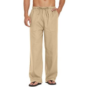 COOFANDY Mens Linen Cotton Pants Loose Fit Casual Linen Pants Summer Beach Pants