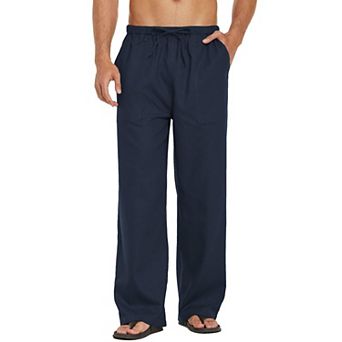 COOFANDY Mens Linen Cotton Pants Loose Fit Casual Linen Pants Summer Beach Pants