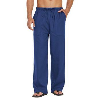 COOFANDY Mens Linen Cotton Pants Loose Fit Casual Linen Pants Summer Beach Pants