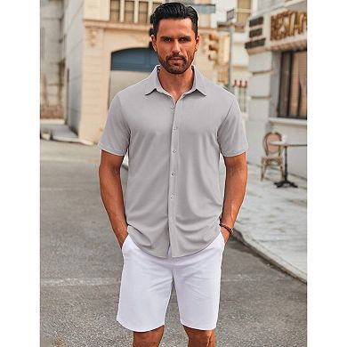 COOFANDY Casual Shirts for Men Short Sleeve Button Down Wrinkle Free Summer Untucked Shirts