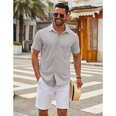 COOFANDY Casual Shirts for Men Short Sleeve Button Down Wrinkle Free Summer Untucked Shirts