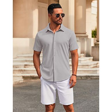 COOFANDY Casual Shirts for Men Short Sleeve Button Down Wrinkle Free Summer Untucked Shirts