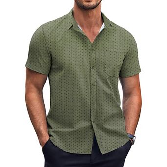 COOFANDY Mens Dress Shirts Short Sleeve Regular Fit Casual Stylish Dot Print Button Up Shirt