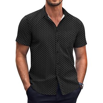 COOFANDY Mens Dress Shirts Short Sleeve Regular Fit Casual Stylish Dot Print Button Up Shirt