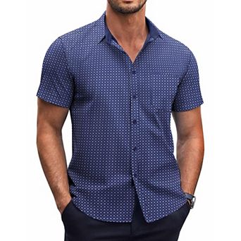 COOFANDY Mens Dress Shirts Short Sleeve Regular Fit Casual Stylish Dot Print Button Up Shirt