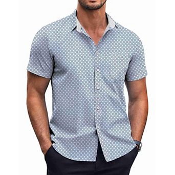 COOFANDY Mens Dress Shirts Short Sleeve Regular Fit Casual Stylish Dot Print Button Up Shirt