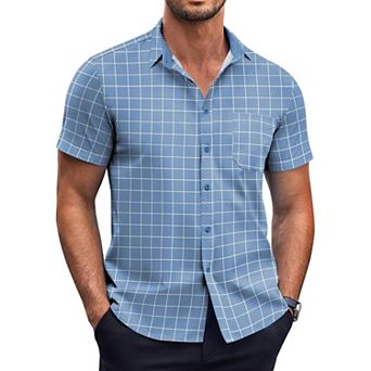 COOFANDY Mens Dress Shirts Short Sleeve Regular Fit Casual Stylish Dot Print Button Up Shirt
