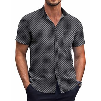 COOFANDY Mens Dress Shirts Short Sleeve Regular Fit Casual Stylish Dot Print Button Up Shirt