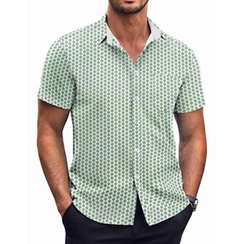 COOFANDY Mens Dress Shirts Short Sleeve Regular Fit Casual Stylish Dot Print Button Up Shirt