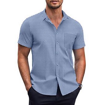 COOFANDY Mens Dress Shirts Short Sleeve Regular Fit Casual Stylish Dot Print Button Up Shirt