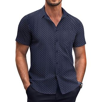 COOFANDY Mens Dress Shirts Short Sleeve Regular Fit Casual Stylish Dot Print Button Up Shirt