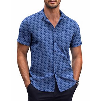 COOFANDY Mens Dress Shirts Short Sleeve Regular Fit Casual Stylish Dot Print Button Up Shirt