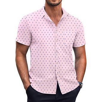 COOFANDY Mens Dress Shirts Short Sleeve Regular Fit Casual Stylish Dot Print Button Up Shirt