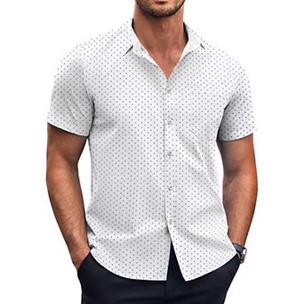 COOFANDY Mens Dress Shirts Short Sleeve Regular Fit Casual Stylish Dot Print Button Up Shirt