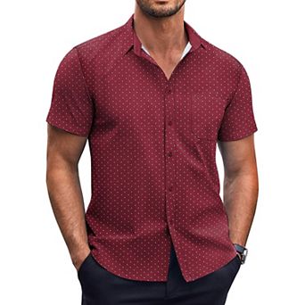 COOFANDY Mens Dress Shirts Short Sleeve Regular Fit Casual Stylish Dot Print Button Up Shirt