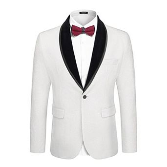 COOFANDY Mens Velvet Blazer Regular Fit Floral Tuxedo Jacket One Button Dinner Prom Wedding Coat