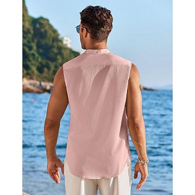 COOFANDY Summer Tank Tops for Men Sleeveless Button Down Shirts Beach Vacation Shirt