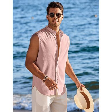 COOFANDY Summer Tank Tops for Men Sleeveless Button Down Shirts Beach Vacation Shirt
