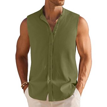 COOFANDY Summer Tank Tops for Men Sleeveless Button Down Shirts Beach Vacation Shirt
