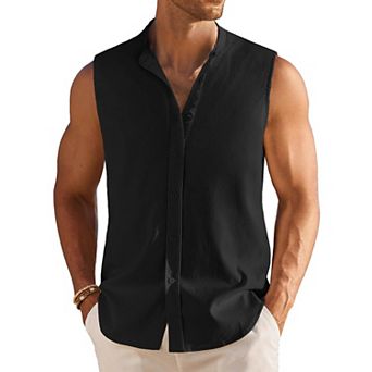 COOFANDY Summer Tank Tops for Men Sleeveless Button Down Shirts Beach Vacation Shirt