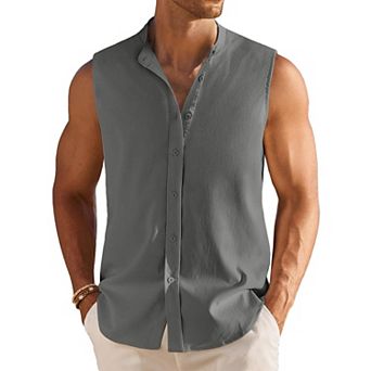 COOFANDY Summer Tank Tops for Men Sleeveless Button Down Shirts Beach Vacation Shirt