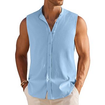 COOFANDY Summer Tank Tops for Men Sleeveless Button Down Shirts Beach Vacation Shirt
