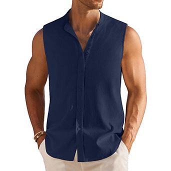 COOFANDY Summer Tank Tops for Men Sleeveless Button Down Shirts Beach Vacation Shirt