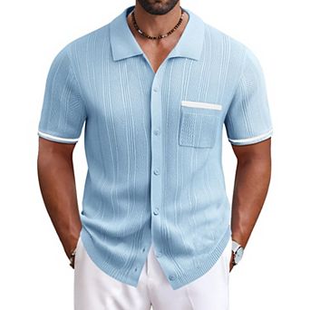 COOFANDY Men's Knit Button Down Shirt 2025 Vintage Short Sleeve Polo Shirt Casual Beach Tops