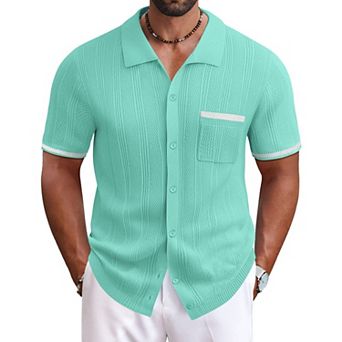 COOFANDY Men's Knit Button Down Shirt 2025 Vintage Short Sleeve Polo Shirt Casual Beach Tops
