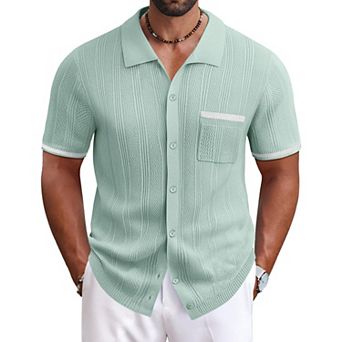 COOFANDY Men's Knit Button Down Shirt 2025 Vintage Short Sleeve Polo Shirt Casual Beach Tops
