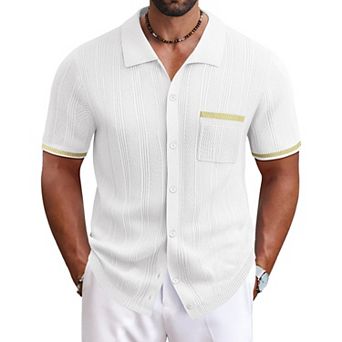 COOFANDY Men's Knit Button Down Shirt 2025 Vintage Short Sleeve Polo Shirt Casual Beach Tops