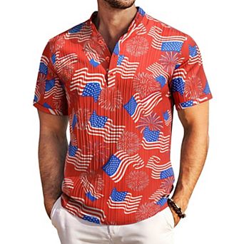 COOFANDY Men Cotton Linen Colllarless Henley Casual Short Sleeve Summer Henley Shirt