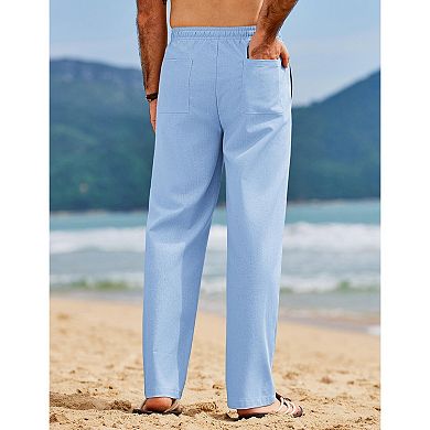 COOFANDY Men's Linen Pants Casual Loose Fit Beach Yoga Pants Lightweight Drawstring Linen Trousers