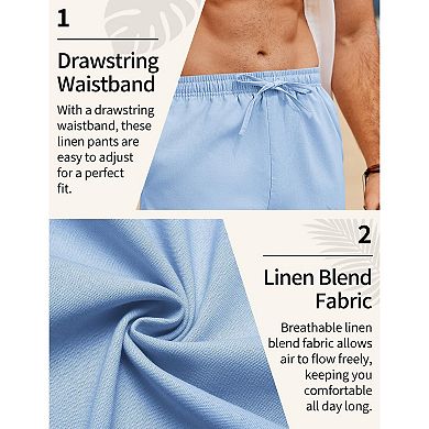 COOFANDY Men's Linen Pants Casual Loose Fit Beach Yoga Pants Lightweight Drawstring Linen Trousers