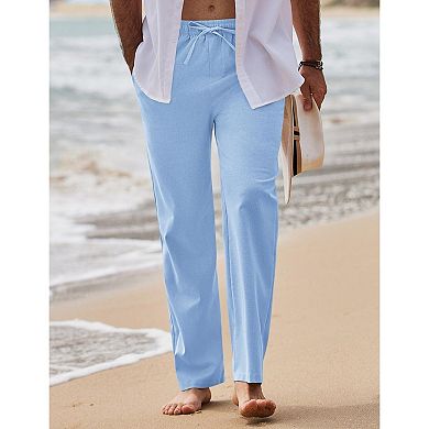 COOFANDY Men's Linen Pants Casual Loose Fit Beach Yoga Pants Lightweight Drawstring Linen Trousers