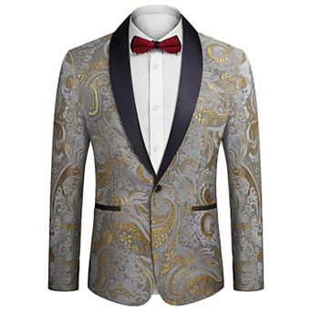 COOFANDY Men's Floral Tuxedo Jacket Luxury Embroidered Wedding Blazer Dress Suit for Party Dinner