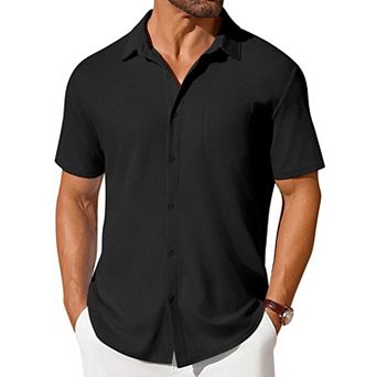 COOFANDY Men's Short Sleeve Knit Shirts Casual Summer Untucked Shirts Fashion Casual Waffle Shirt