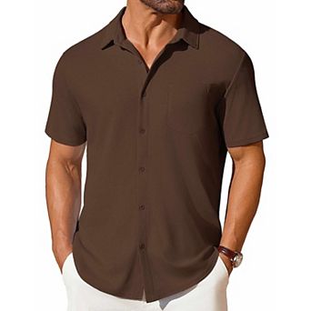 COOFANDY Men's Short Sleeve Knit Shirts Casual Summer Untucked Shirts Fashion Casual Waffle Shirt