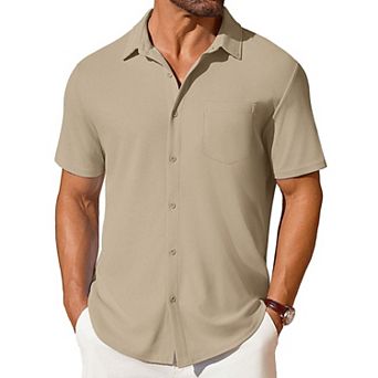 COOFANDY Men's Short Sleeve Knit Shirts Casual Summer Untucked Shirts Fashion Casual Waffle Shirt