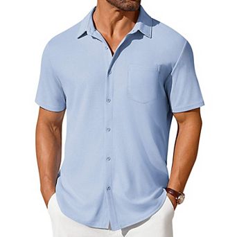 COOFANDY Men's Short Sleeve Knit Shirts Casual Summer Untucked Shirts Fashion Casual Waffle Shirt