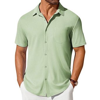 COOFANDY Men's Short Sleeve Knit Shirts Casual Summer Untucked Shirts Fashion Casual Waffle Shirt