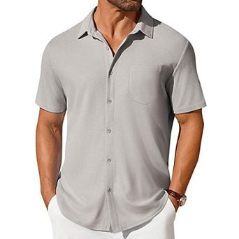 COOFANDY Men's Short Sleeve Knit Shirts Casual Summer Untucked Shirts Fashion Casual Waffle Shirt
