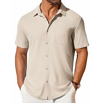 COOFANDY Men's Short Sleeve Knit Shirts Casual Summer Untucked Shirts Fashion Casual Waffle Shirt