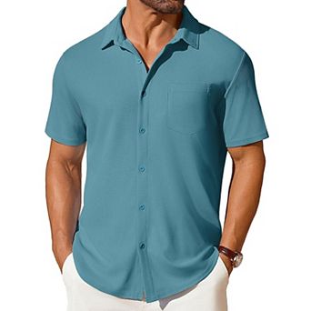 COOFANDY Men's Short Sleeve Knit Shirts Casual Summer Untucked Shirts Fashion Casual Waffle Shirt