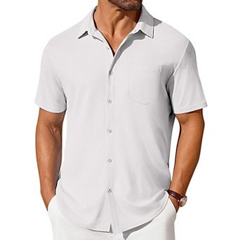 COOFANDY Men's Short Sleeve Knit Shirts Casual Summer Untucked Shirts Fashion Casual Waffle Shirt
