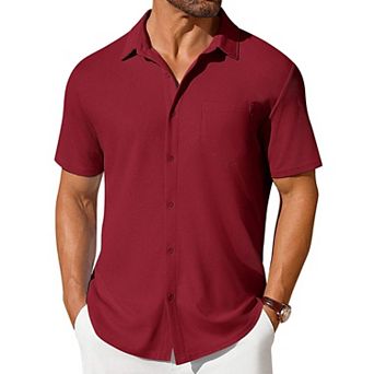 COOFANDY Men's Short Sleeve Knit Shirts Casual Summer Untucked Shirts Fashion Casual Waffle Shirt