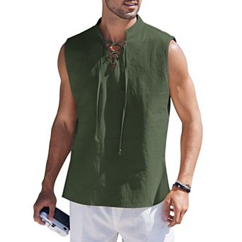 COOFANDY Men Fahion Renaissance Pirate Viking Kilt Medieval Yoga Tank Tops Shirt