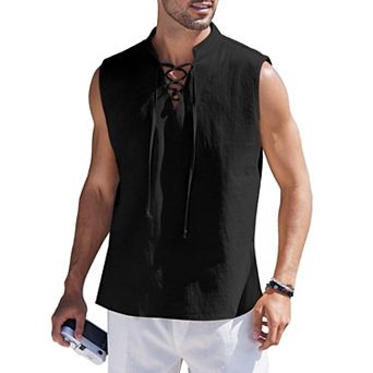 COOFANDY Men Fahion Renaissance Pirate Viking Kilt Medieval Yoga Tank Tops Shirt
